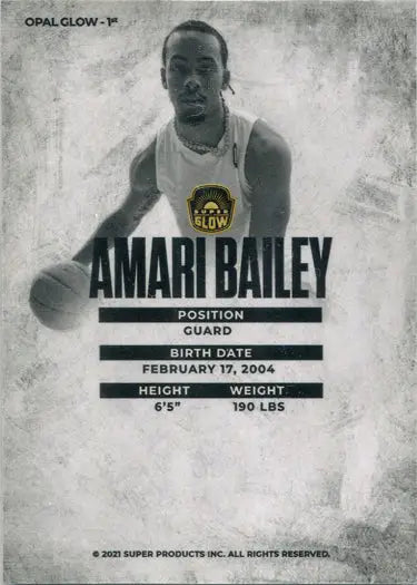 Basketball player card of Amari Bailey, showcasing the Opal Glow Parallel design