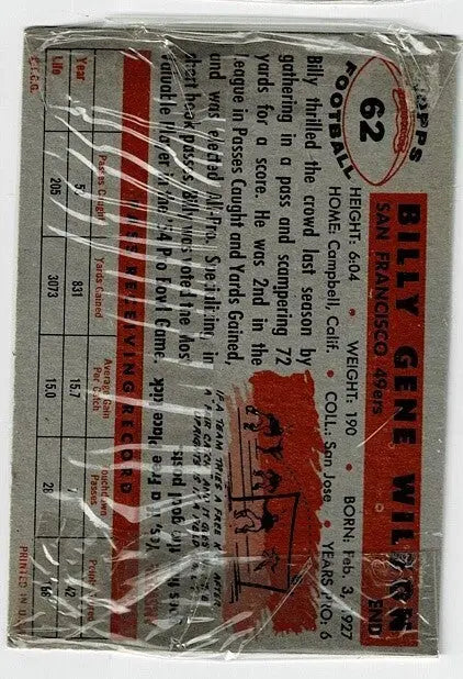 SUPER RARE 1956 Topps Football Cello One Card TEST Pack NMT Billy Wilson #62 - Football Card Single