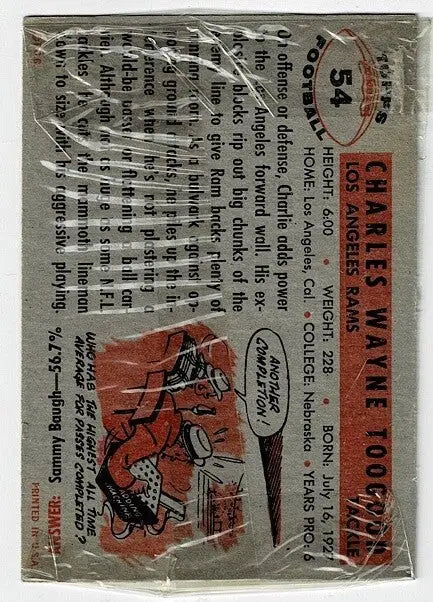 SUPER RARE 1956 Topps Football Cello One Card TEST Pack NMT Charles Toogood #54 - Football Card Box