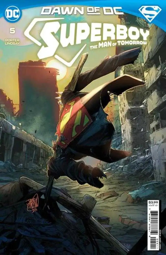 Comic book cover for Dawn of DC Superboy in dynamic motion, perfect for trading cards