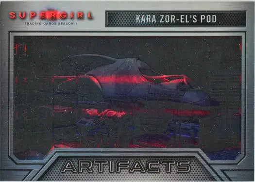 Futuristic spacecraft with glowing red accents from Supergirl Rainbow Foil Board Artifacts Chase