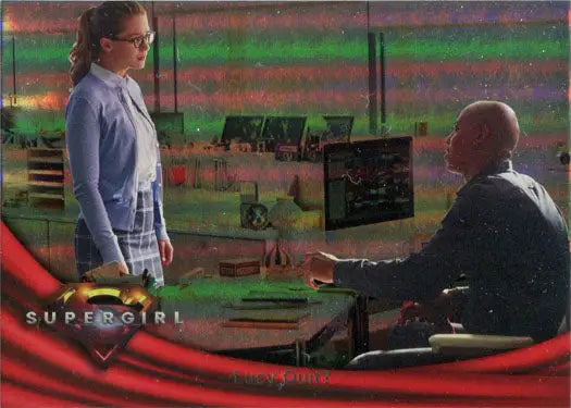 Supergirl Season 1 Rainbow Foil Board Card featuring characters in office scene