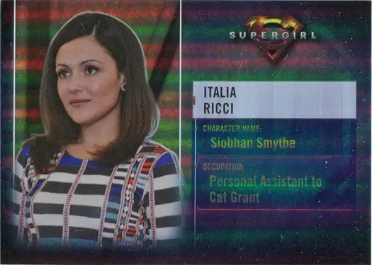 Supergirl Season 1 Rainbow Foil Board featuring Italia Ricci in a striped top