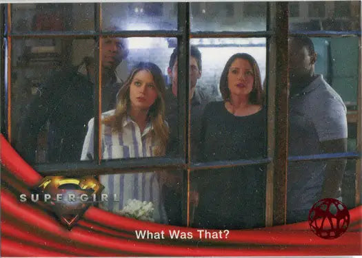 Supergirl Season 1 trading card featuring characters and red omegahedron deco design