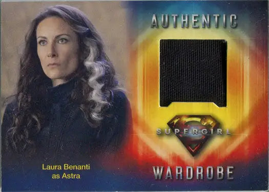 Supergirl Season 1 Wardrobe Card M16 featuring Laura Benanti as Astra with fabric swatch