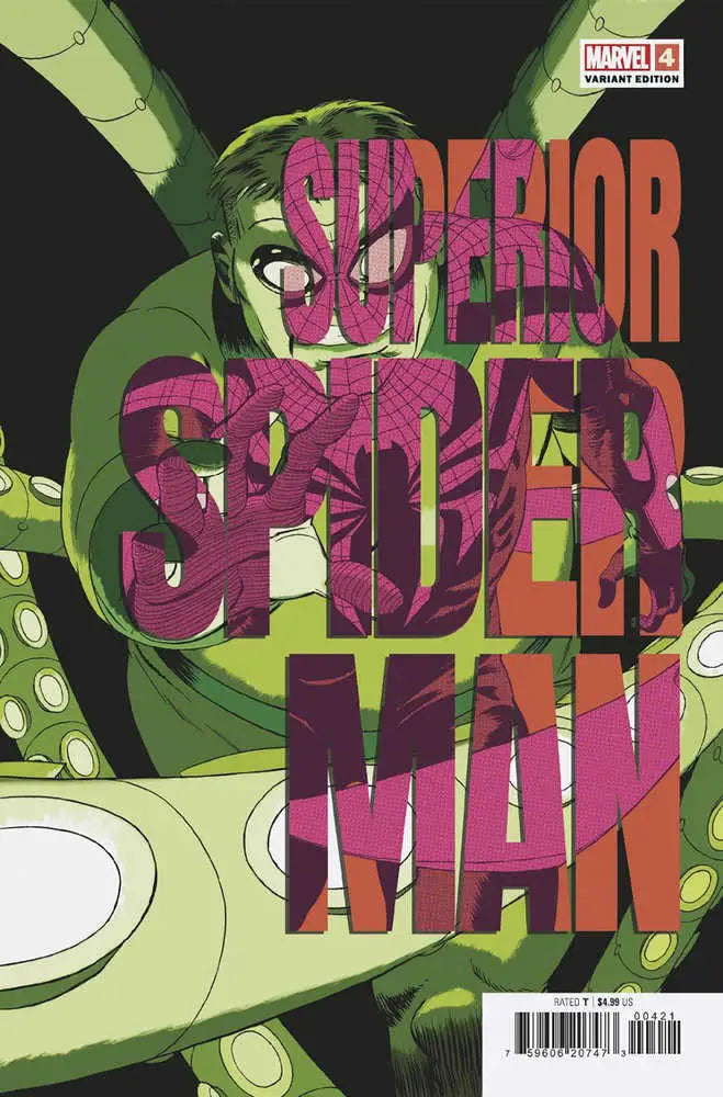 Comic book cover of Superior Spider-Man 4 Marcos Martin Variant with purple text on green background