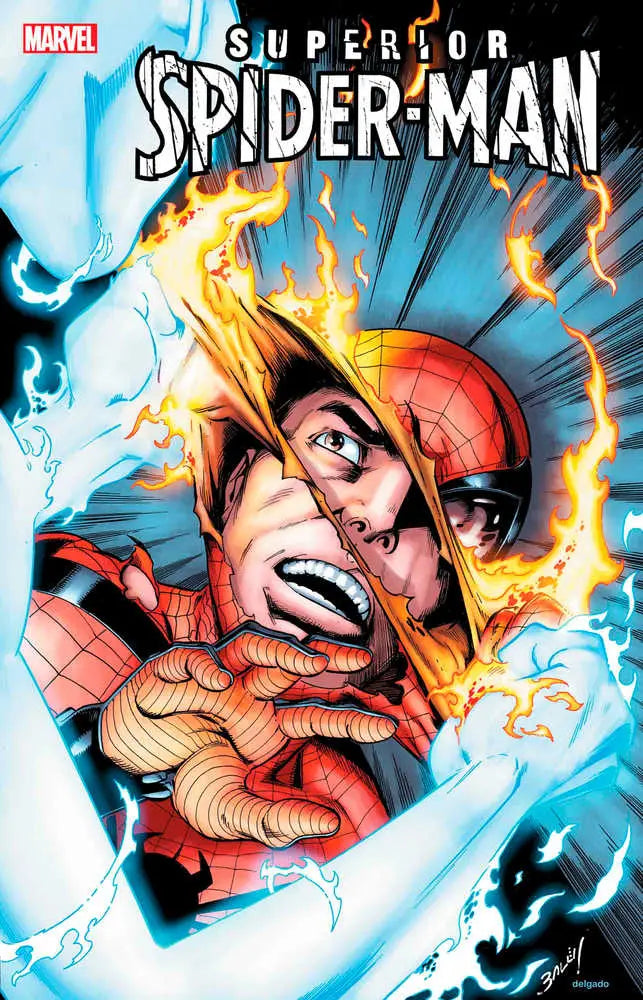 Comic book cover of Superior Spider-Man #6 featuring Spider-Man with blue lightning effects