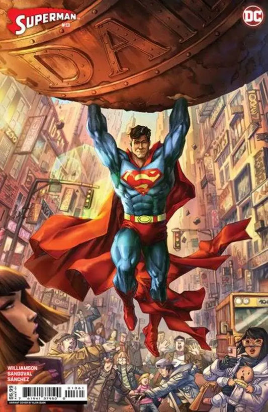 Superman lifts a massive globe on the cover of Superman #13 trading card variant