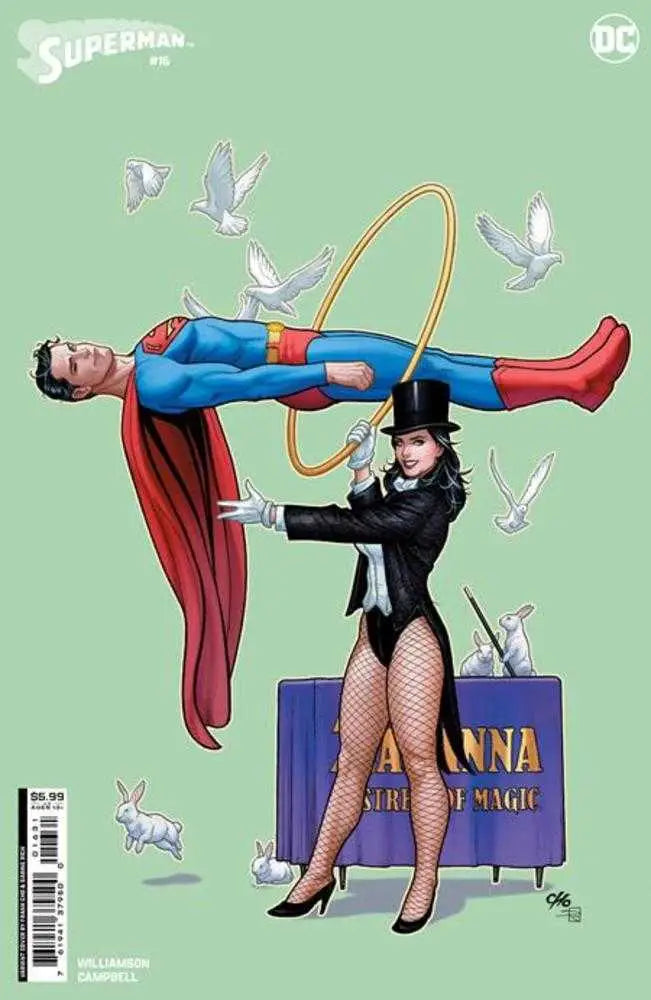 Comic book cover of Superman #16 with magician levitating surrounded by white doves, Absolute Power