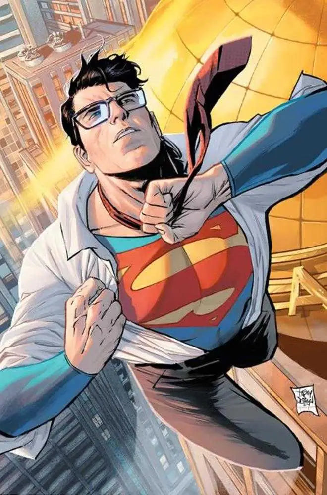 Comic book artwork of Superman transforming in Absolute Power Cover B Tony Daniel Card Stock