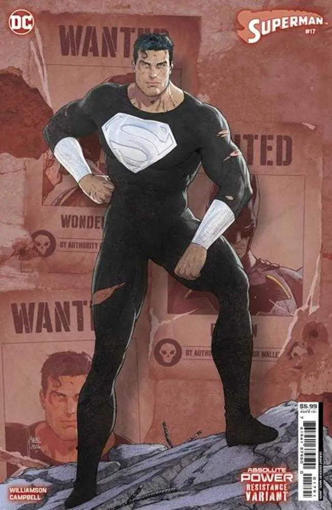 Muscular figure in black suit with Superman S symbolizes Absolute Power on Cover G Mikel