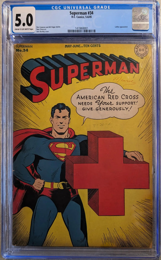 Superman (1st Series) #34 Graded CGC 5.0 1945 Red Cross - Comic Book
