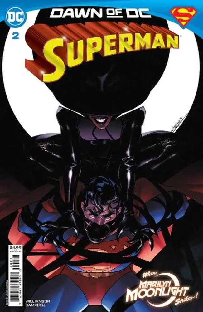 Comic book cover for Dawn of DC Superman #2 with menacing figure over Superman’s costume