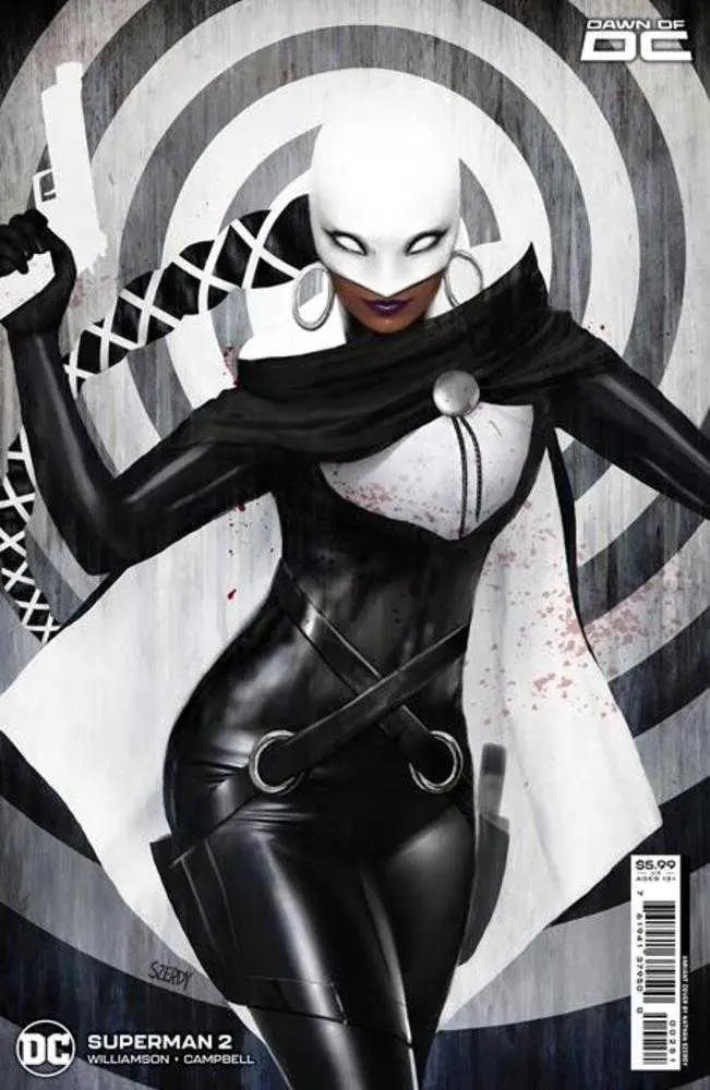 Stylized comic book cover art for Superman #2 Card Stock Variant featuring a character in black latex
