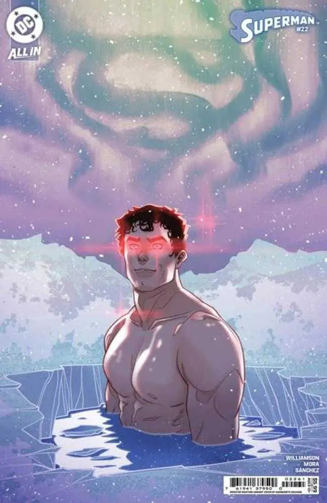 Shirtless figure with glowing red eyes in Superman #22 Card Stock Variant for trading cards