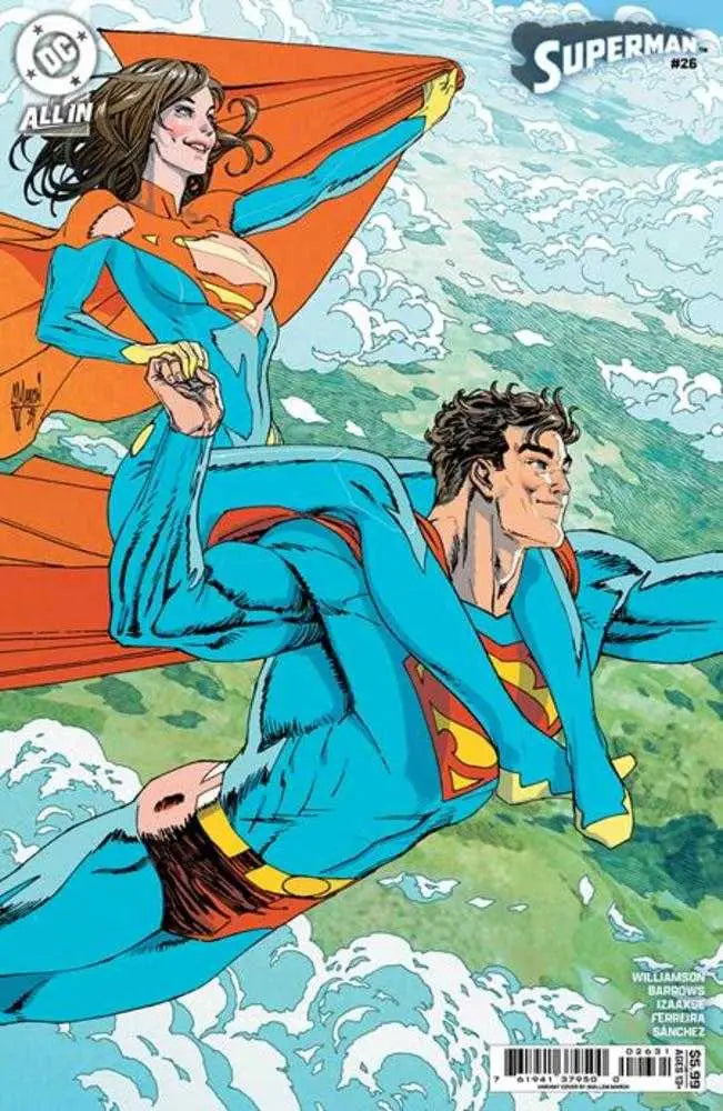 Superman carrying Supergirl on Superman #26 Cover C Guillemm March Card Stock Variant