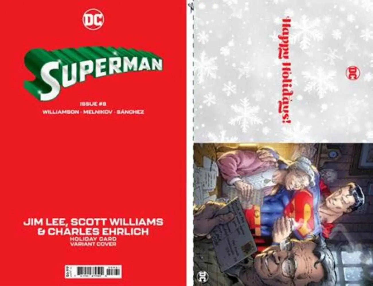 Superman #8 Cover D Jim Lee DC Holiday Card with green logo and red background