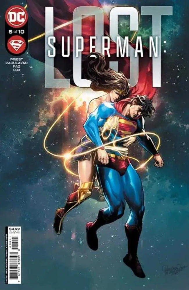 Comic book cover of Superman with glowing energy effects for Superman Lost #5 trading cards