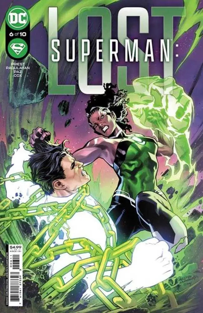 Comic book cover of Superman Lost #6 featuring a dramatic battle with green energy effects