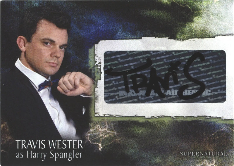 Autograph card featuring Travis Wester in a tuxedo from Supernatural Season 3 trading cards