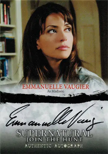 Autographed Emmanuelle Vaugier trading card with dark-haired woman looking to side
