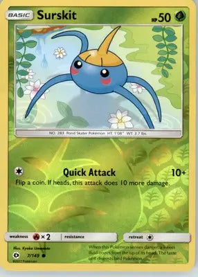 Surskit - SM Base Set - Reverse Holo LP - #7/149 - Pokémon Card Single