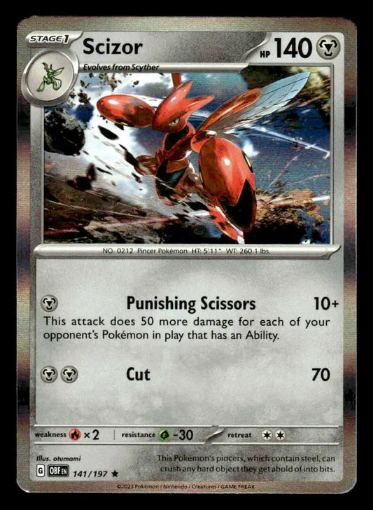 2023 Scarlet & Violet: Obsidian Flames Scizor #141/197 Holo Rare NM - Pokémon Card Single