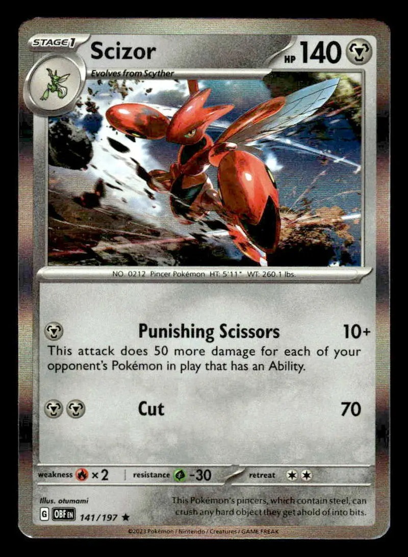 2023 Scarlet & Violet: Obsidian Flames Scizor #141/197 Holo Rare NM - Pokémon Card Single