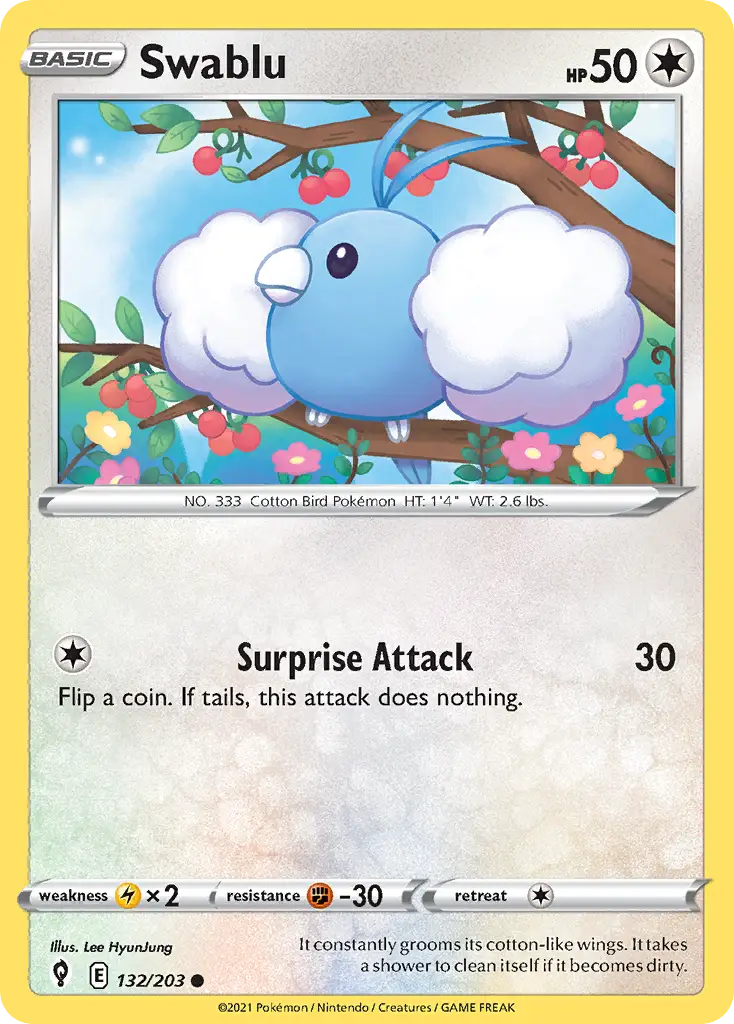 Swablu - Evolving Skies - 132/203 - Reverse Holo LP Pokemon - Pokémon Card Single