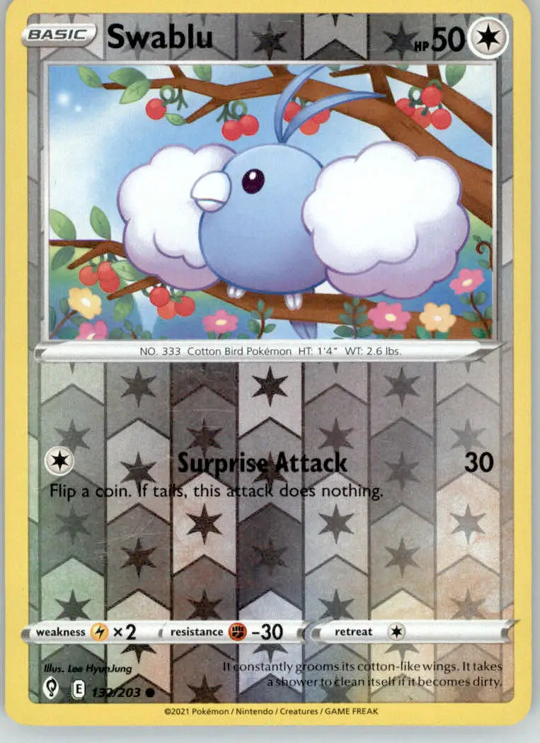 Swablu - Evolving Skies - 132/203 - Reverse Holo LP Pokemon - Pokémon Card Single