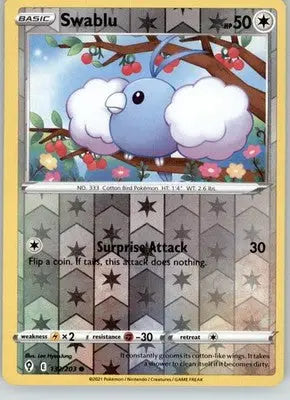 Swablu - Evolving Skies - 132/203 - Reverse Holo LP Pokemon - Pokémon Card Single
