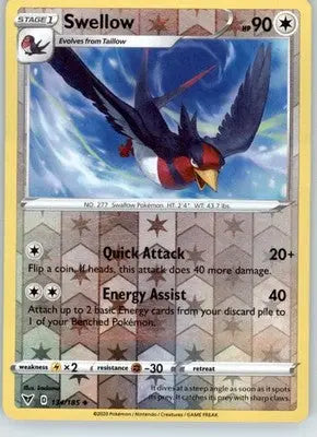 Swellow - SWSH04: Vivid Voltage - 134/185 - Reverse Holo LP - Pokémon Card Single