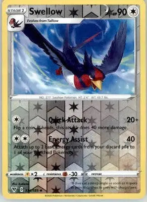 Swellow - SWSH04: Vivid Voltage - 134/185 - Reverse Holo LP - Pokémon Card Single