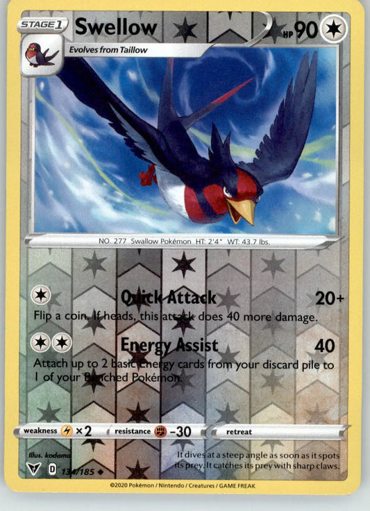 Swellow - Vivid Voltage - 134/185 - Reverse Holo LP Pokemon - Pokémon Card Single