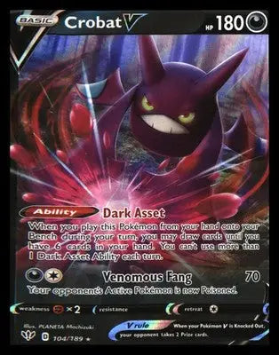 SWSH03: Darkness Ablaze #104/189 Crobat V Ultra Rare Holo - Pokémon Card Single