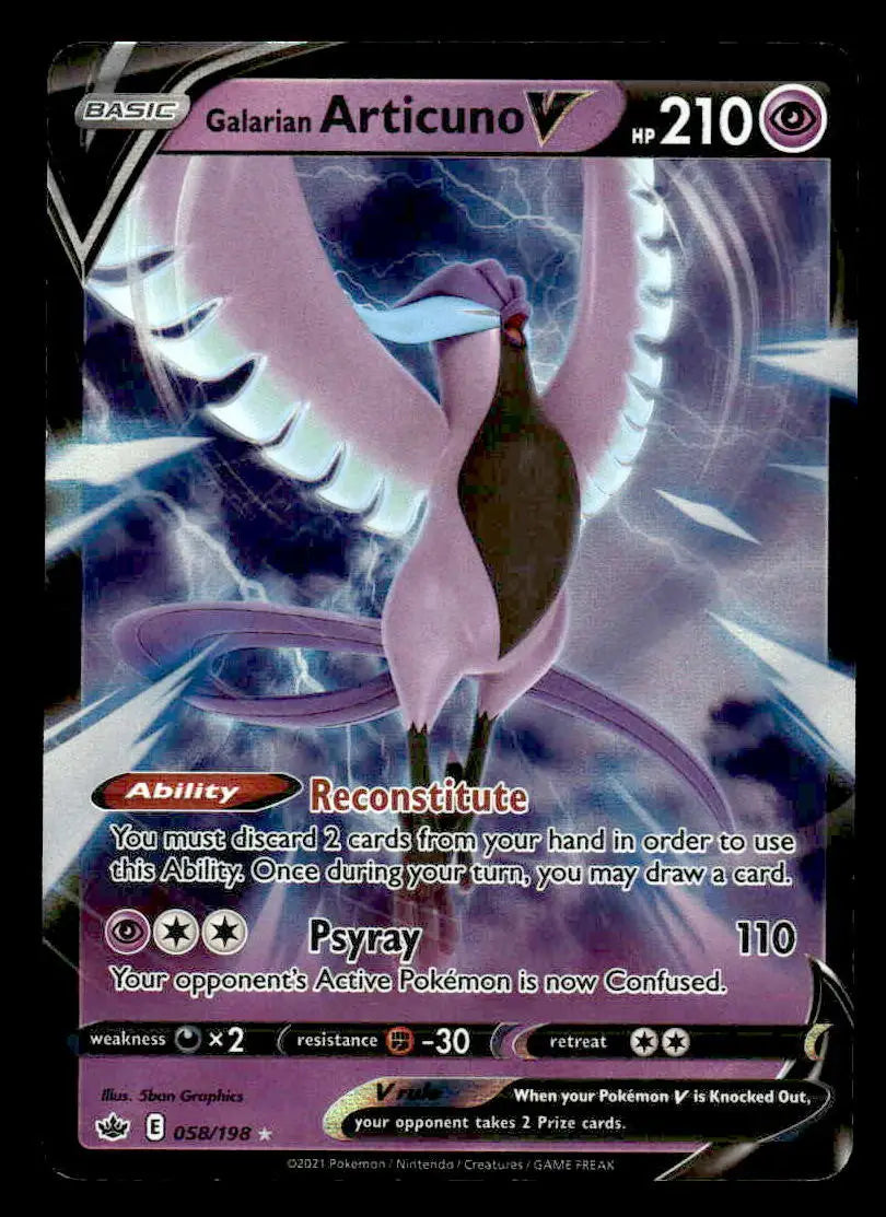 SWSH06: Chilling Reign #058/198 Galarian Articuno V Ultra Rare NM - Pokémon Card Single
