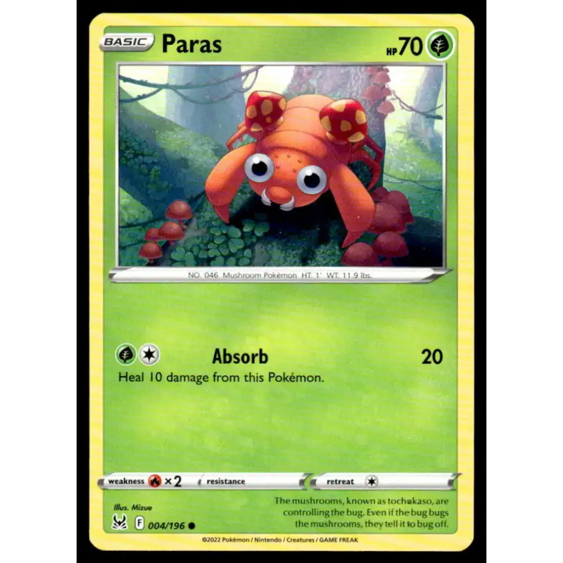 SWSH11: Lost Origin #004/196 Paras NM-MT Pokemon Trading Card - Pokémon Card Single