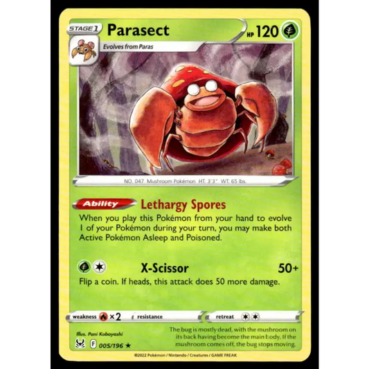 SWSH11: Lost Origin #005/196 Parasect NM-MT Pokemon Trading Card - Pokémon Card Single