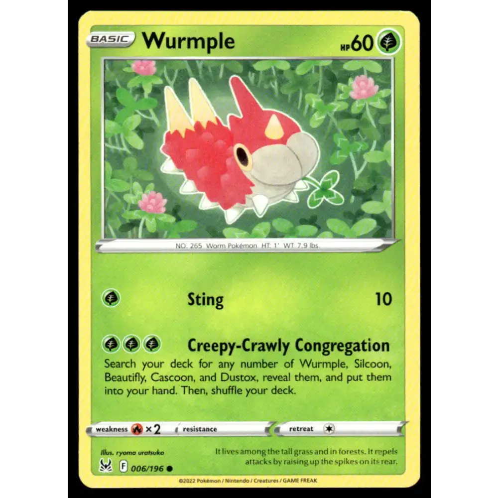 SWSH11: Lost Origin #006/196 Wurmple NM-MT Pokemon Trading Card - Pokémon Card Single