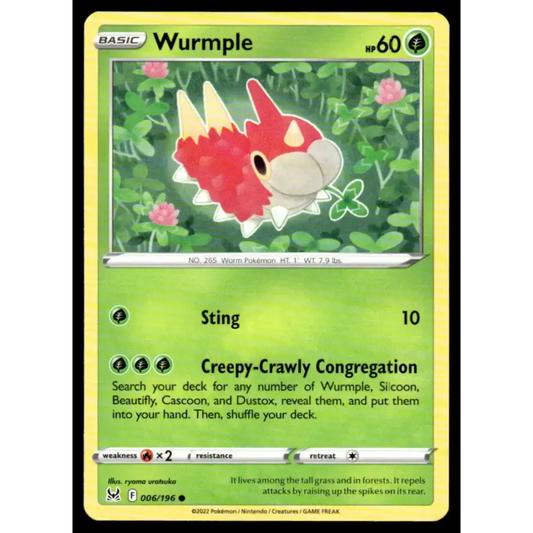 SWSH11: Lost Origin #006/196 Wurmple NM-MT Pokemon Trading Card - Pokémon Card Single