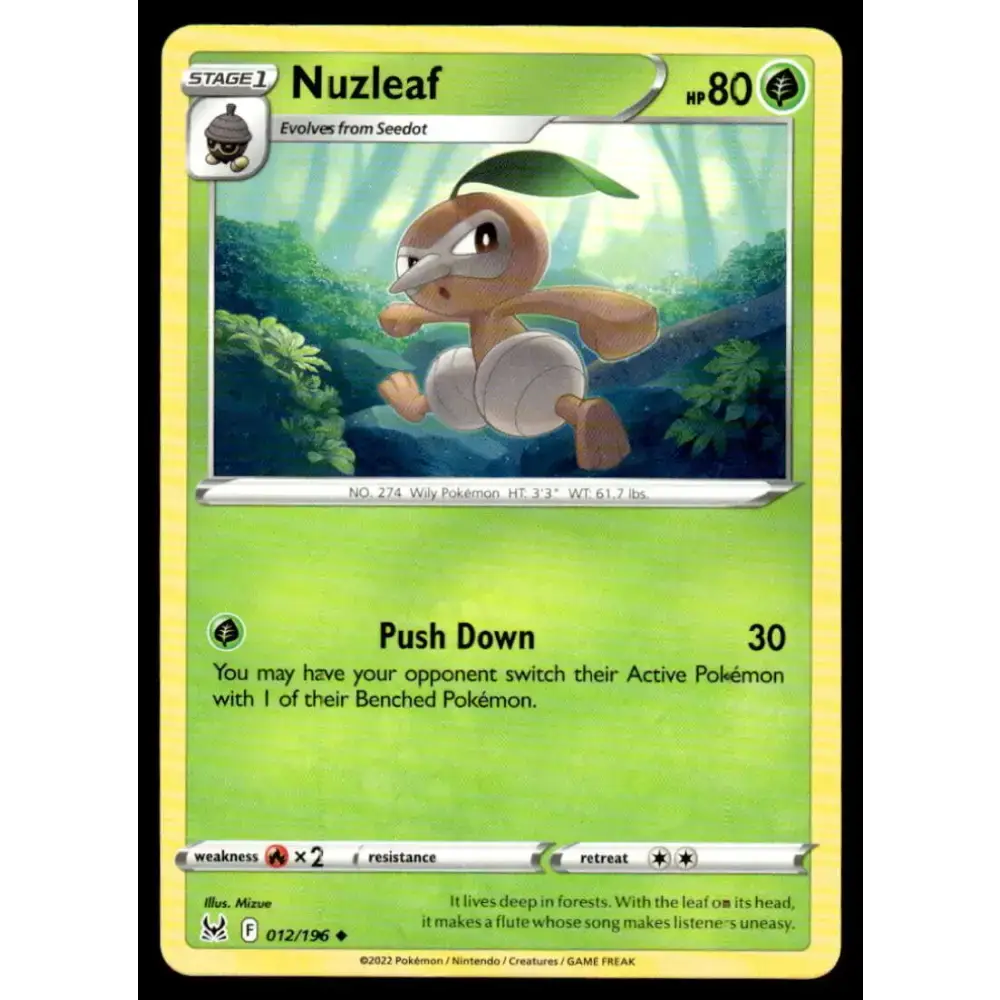 SWSH11: Lost Origin #012/196 Nuzleaf NM-MT Pokemon Trading Card - Pokémon Card Single