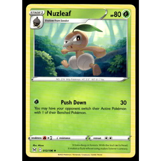 SWSH11: Lost Origin #012/196 Nuzleaf NM-MT Pokemon Trading Card - Pokémon Card Single