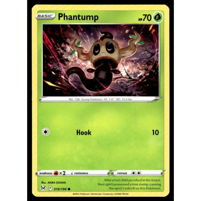 SWSH11: Lost Origin #016/196 Phantump NM-MT Pokemon Trading Card - Pokémon Card Single