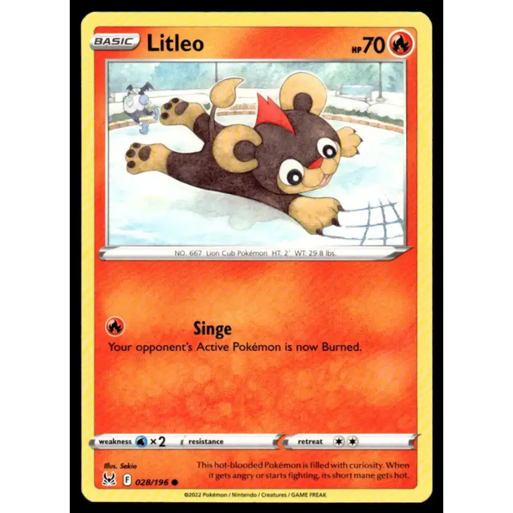 SWSH11: Lost Origin #028/196 Litleo NM-MT Pokemon Trading Card - Pokémon Card Single