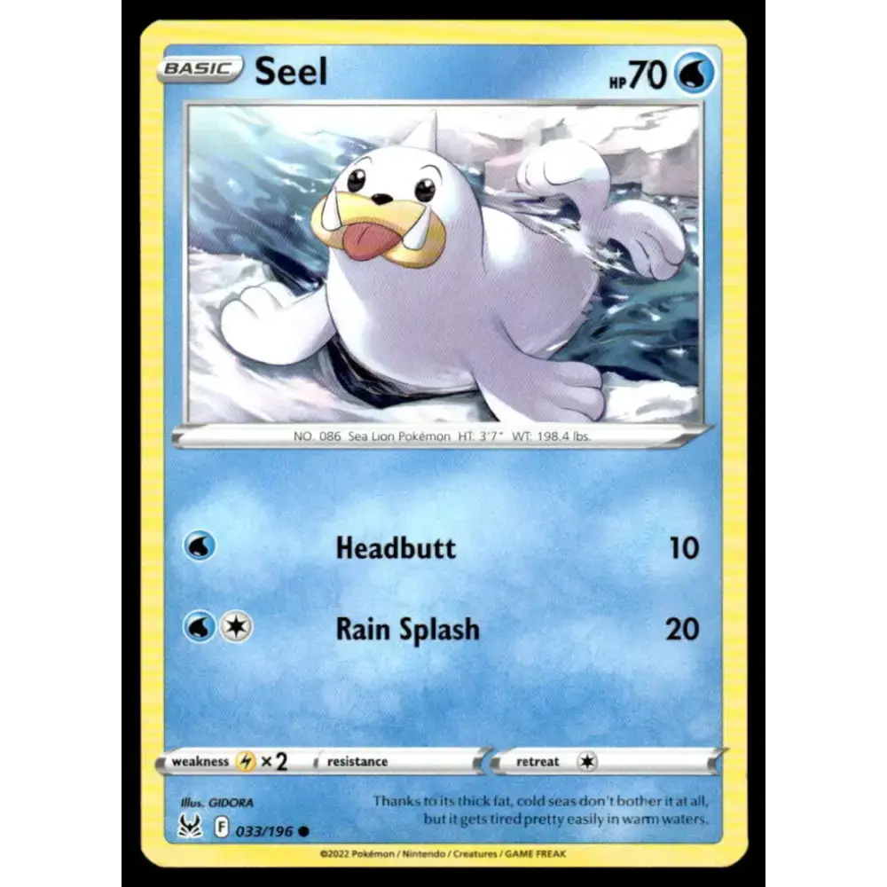 SWSH11: Lost Origin #033/196 Seel NM-MT Pokemon Trading Card - Pokémon Card Single