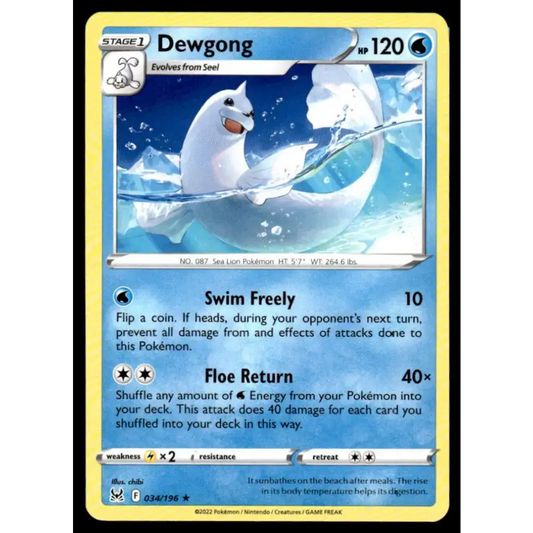 SWSH11: Lost Origin #034/196 Dewgong NM-MT Pokemon Trading Card - Pokémon Card Single