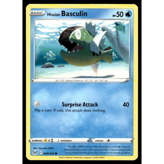SWSH11: Lost Origin #044/196 Hisuian Basculin NM-MT Pokemon Trading Card - Pokémon Card Single
