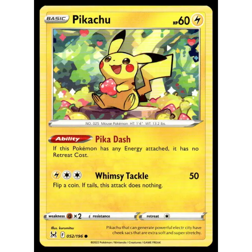 SWSH11: Lost Origin #052/196 Pikachu NM-MT Pokemon Trading Card - Pokémon Card Single