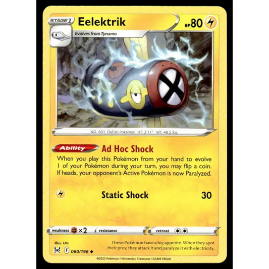 SWSH11: Lost Origin #060/196 Eelektrik NM-MT Pokemon Trading Card - Pokémon Card Single