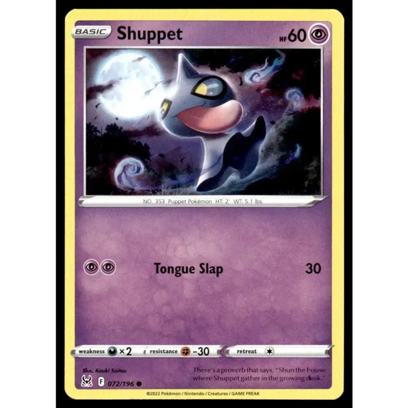 SWSH11: Lost Origin #072/196 Shuppet NM-MT Pokemon Trading Card - Pokémon Card Single